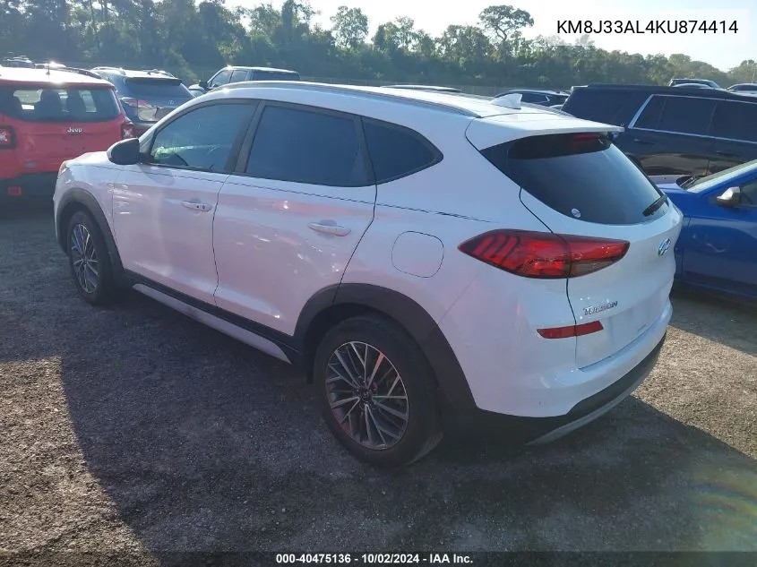 2019 Hyundai Tucson Sel VIN: KM8J33AL4KU874414 Lot: 40475136