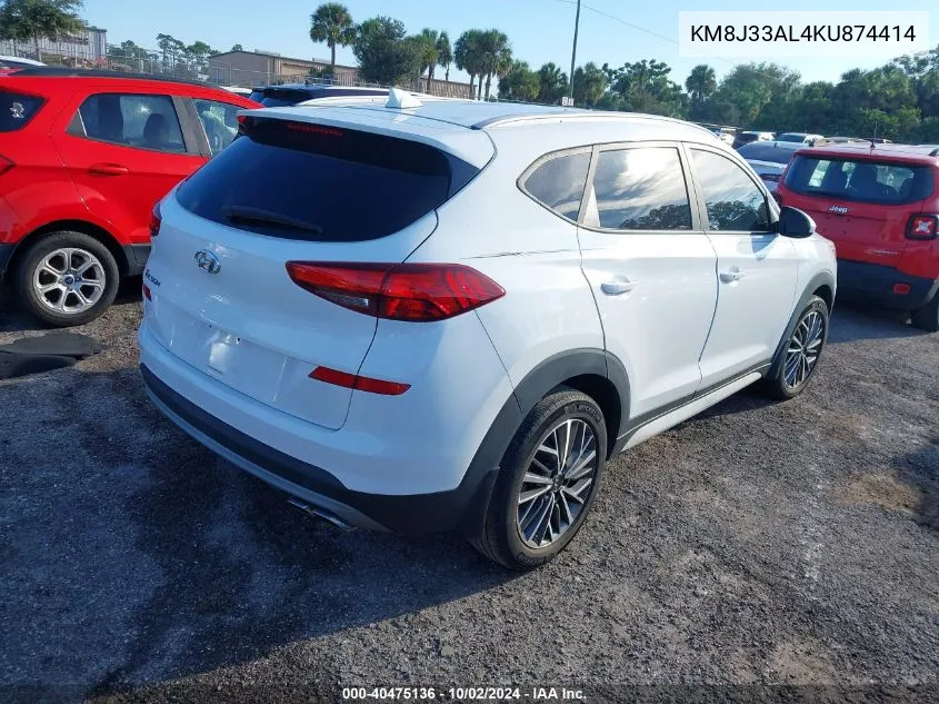 2019 Hyundai Tucson Sel VIN: KM8J33AL4KU874414 Lot: 40475136