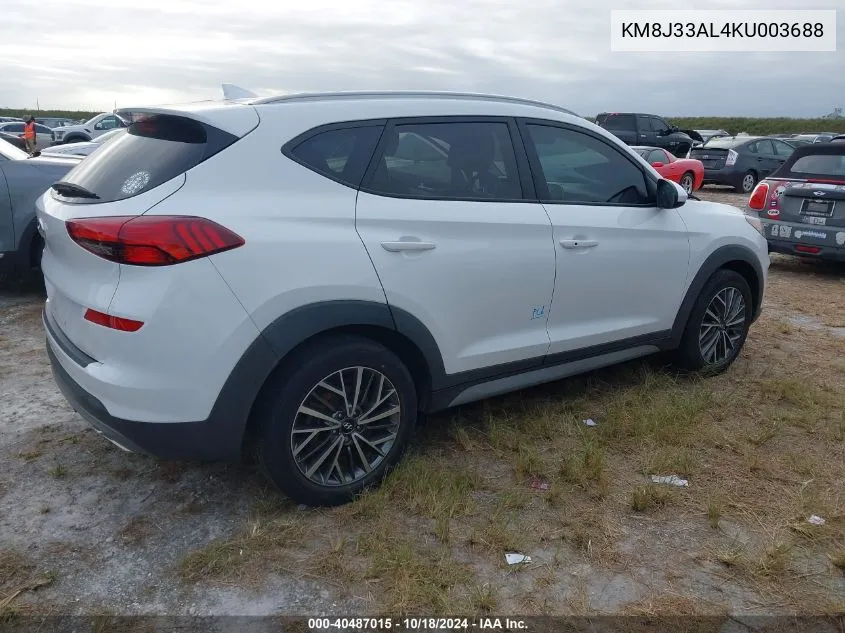 2019 Hyundai Tucson Sel VIN: KM8J33AL4KU003688 Lot: 40487015