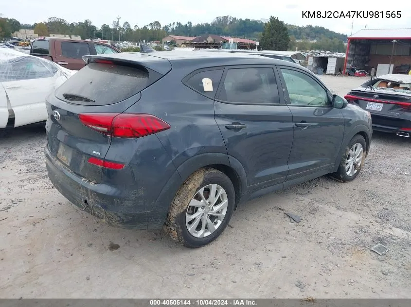 2019 Hyundai Tucson Se VIN: KM8J2CA47KU981565 Lot: 40505144