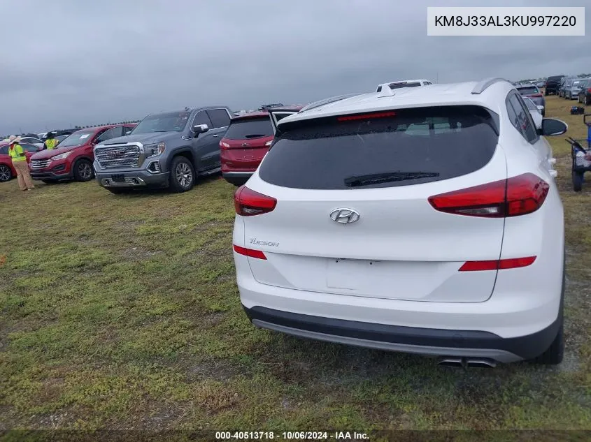 2019 Hyundai Tucson Limited/Sel/Sport/Ultimat VIN: KM8J33AL3KU997220 Lot: 40513718