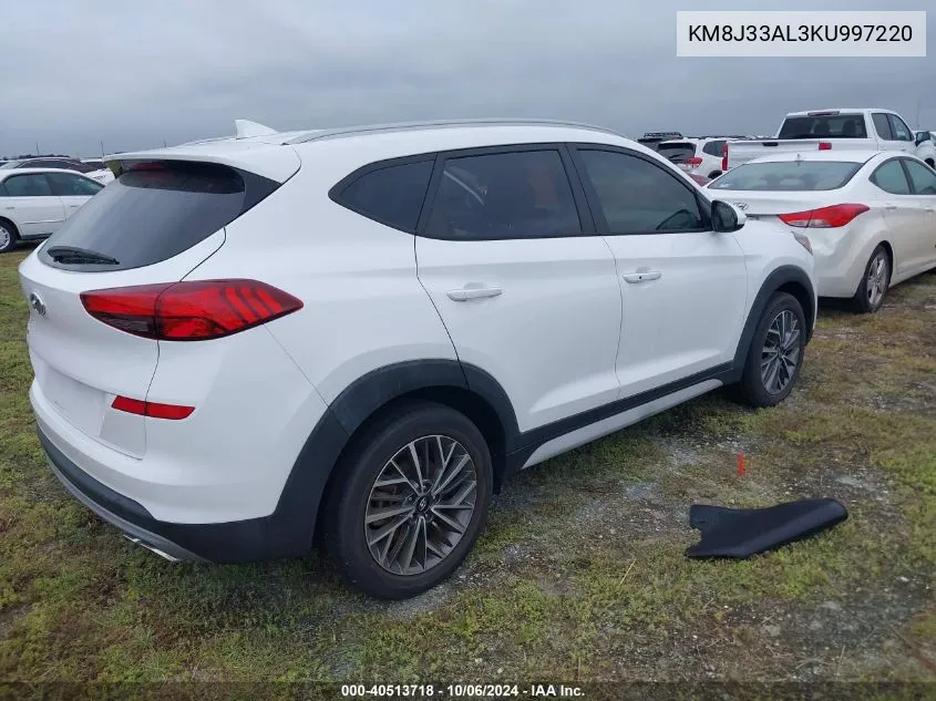 2019 Hyundai Tucson Limited/Sel/Sport/Ultimat VIN: KM8J33AL3KU997220 Lot: 40513718