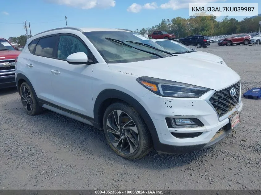 2019 Hyundai Tucson Limited/Sel/Sport/Ultimate/Value/Night VIN: KM8J33AL7KU039987 Lot: 40523566