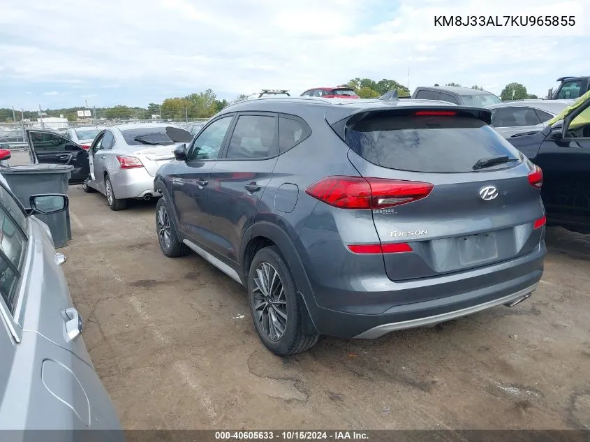 2019 Hyundai Tucson Sel VIN: KM8J33AL7KU965855 Lot: 40605633