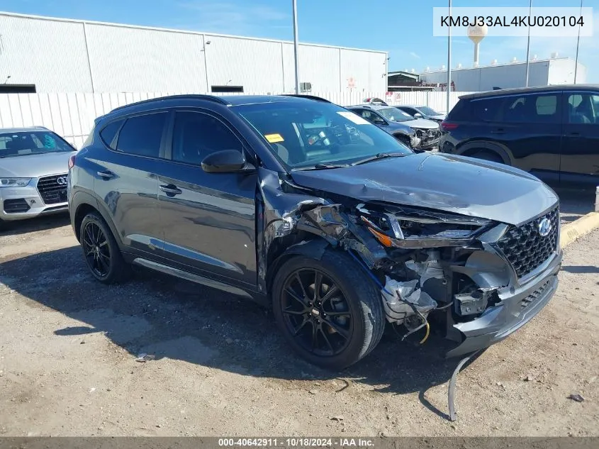 2019 Hyundai Tucson Night VIN: KM8J33AL4KU020104 Lot: 40642911