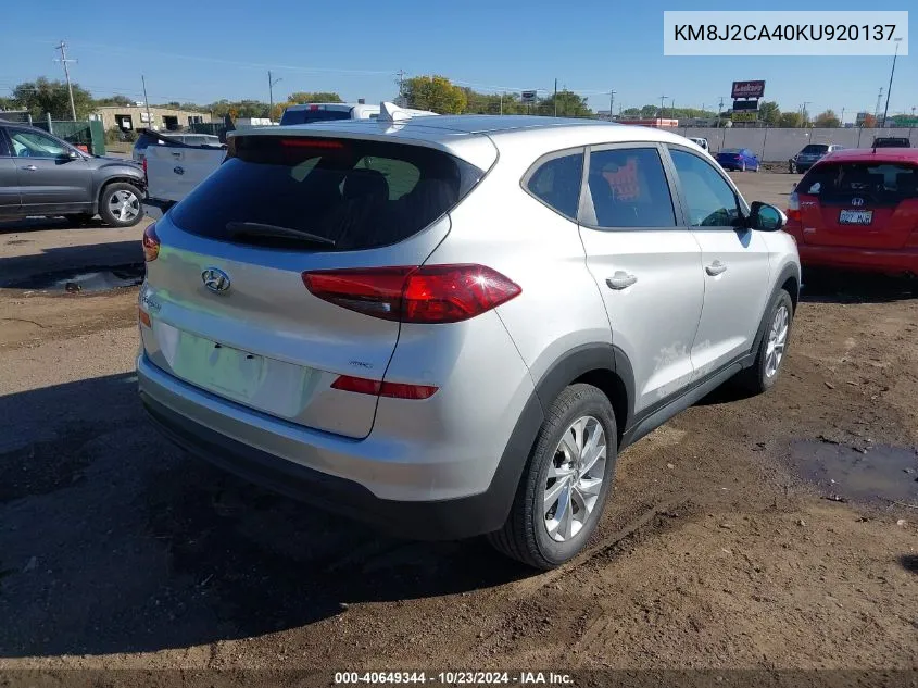 2019 Hyundai Tucson Se VIN: KM8J2CA40KU920137 Lot: 40649344