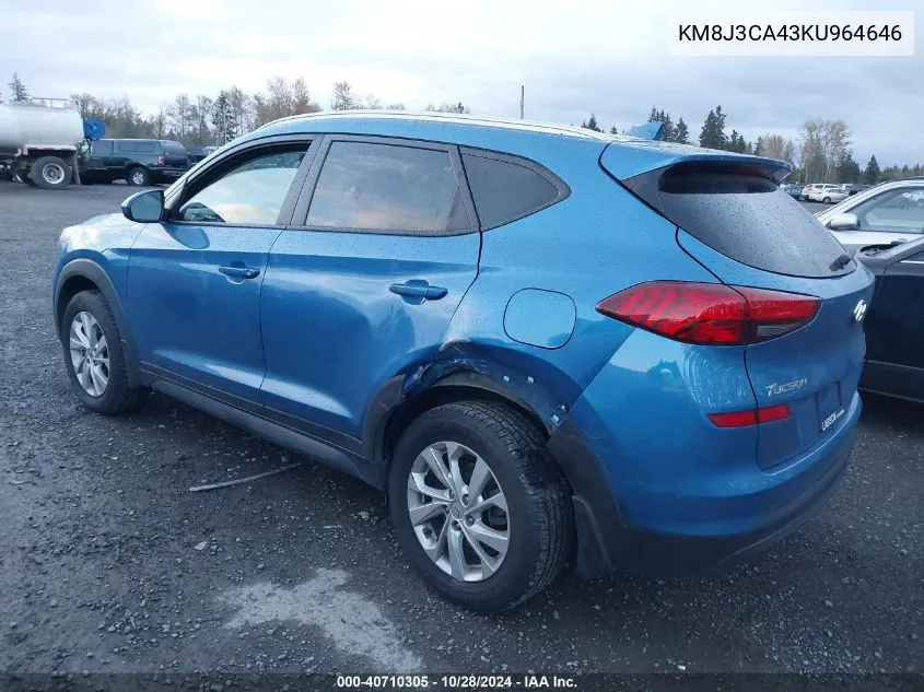 2019 Hyundai Tucson Value VIN: KM8J3CA43KU964646 Lot: 40710305