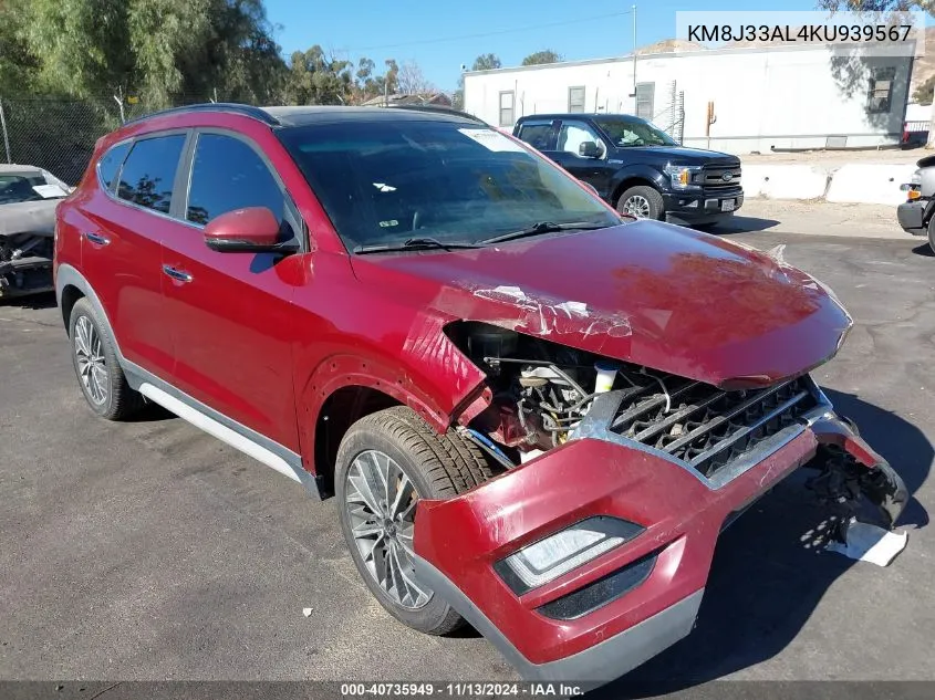 2019 Hyundai Tucson VIN: KM8J33AL4KU939567 Lot: 40735949