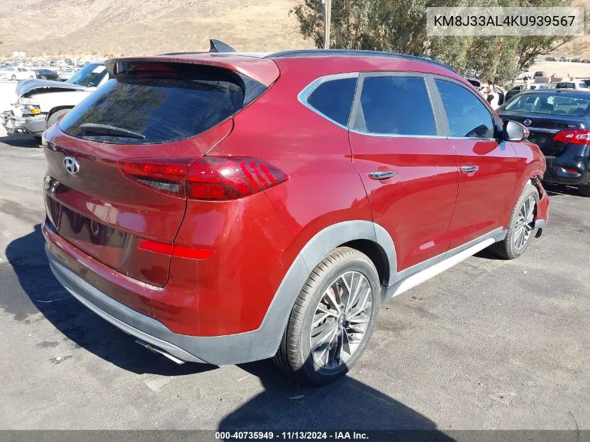 2019 Hyundai Tucson VIN: KM8J33AL4KU939567 Lot: 40735949