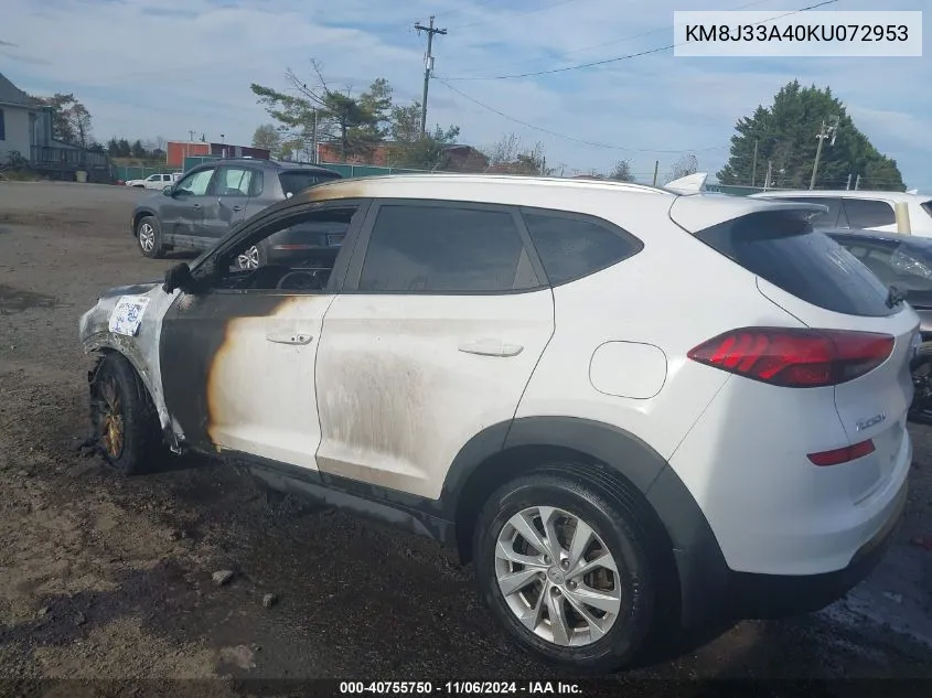 2019 Hyundai Tucson Value VIN: KM8J33A40KU072953 Lot: 40755750