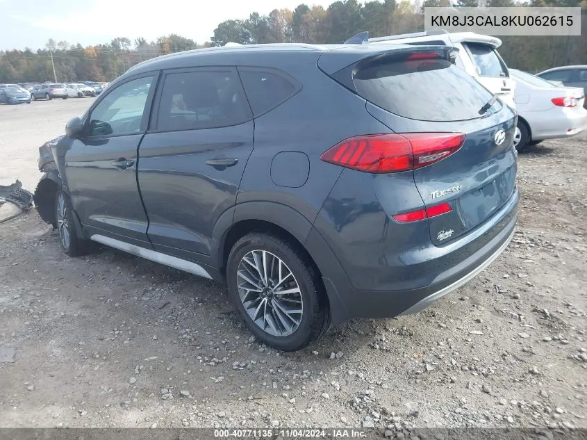 2019 Hyundai Tucson Limited/Sel/Sport/Ultimate/Value/Night VIN: KM8J3CAL8KU062615 Lot: 40771135