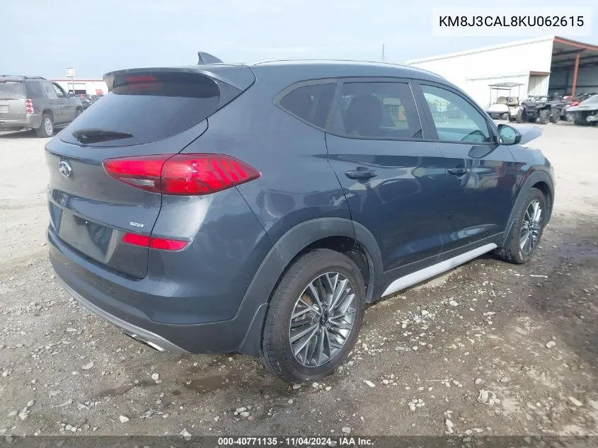 2019 Hyundai Tucson Limited/Sel/Sport/Ultimate/Value/Night VIN: KM8J3CAL8KU062615 Lot: 40771135