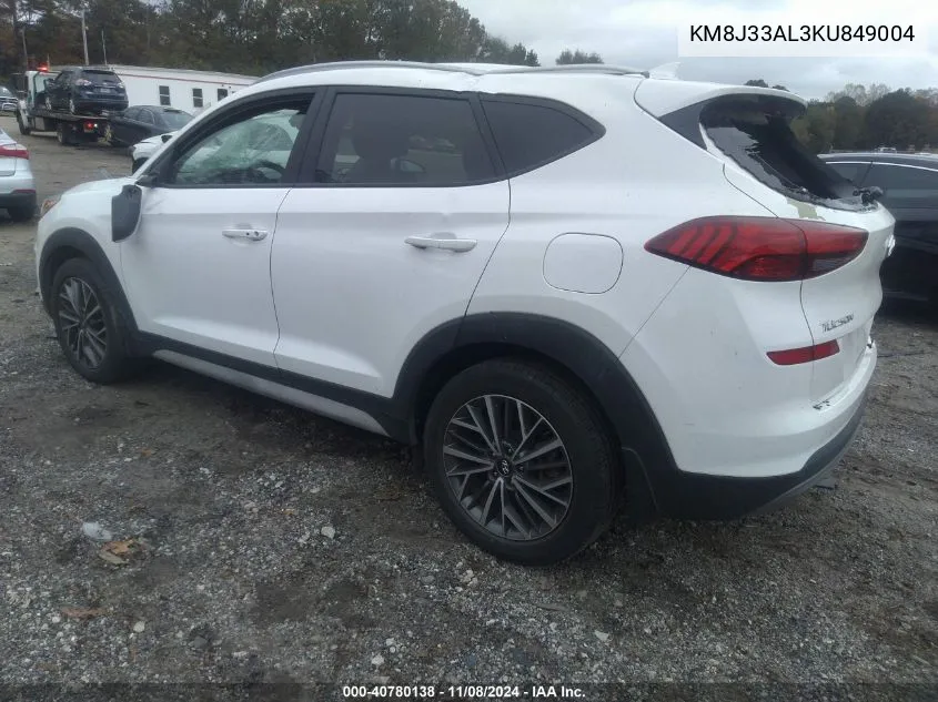 2019 Hyundai Tucson Sel VIN: KM8J33AL3KU849004 Lot: 40780138