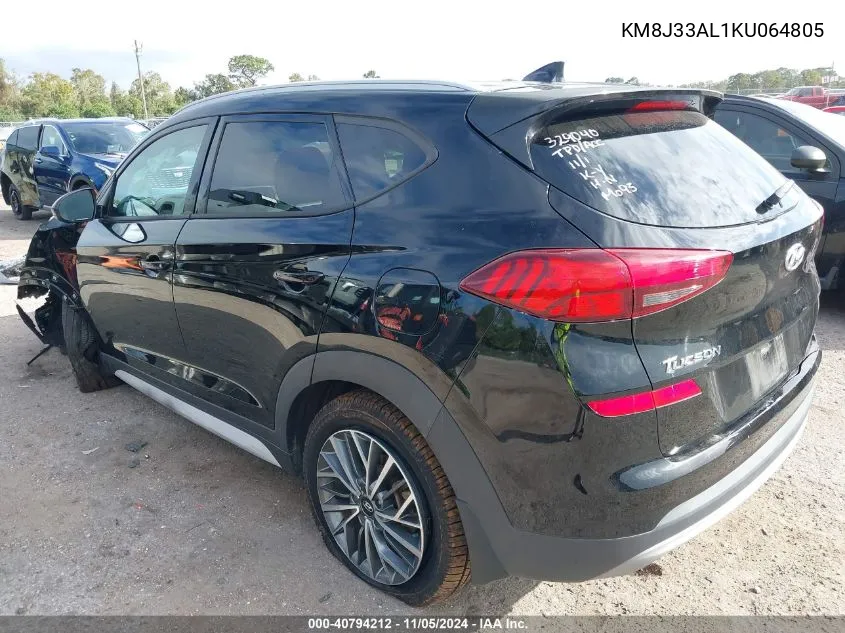 2019 Hyundai Tucson Sel VIN: KM8J33AL1KU064805 Lot: 40794212