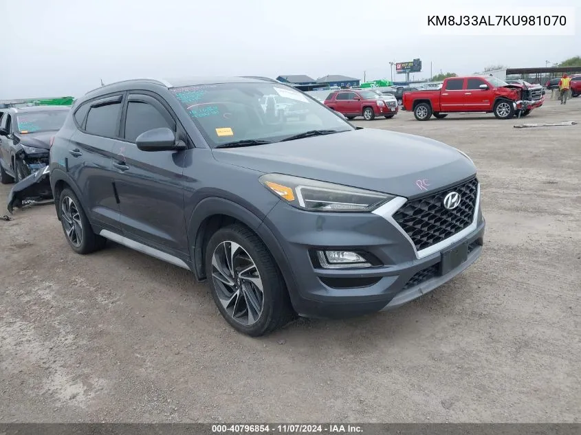 2019 Hyundai Tucson Sport VIN: KM8J33AL7KU981070 Lot: 40796854