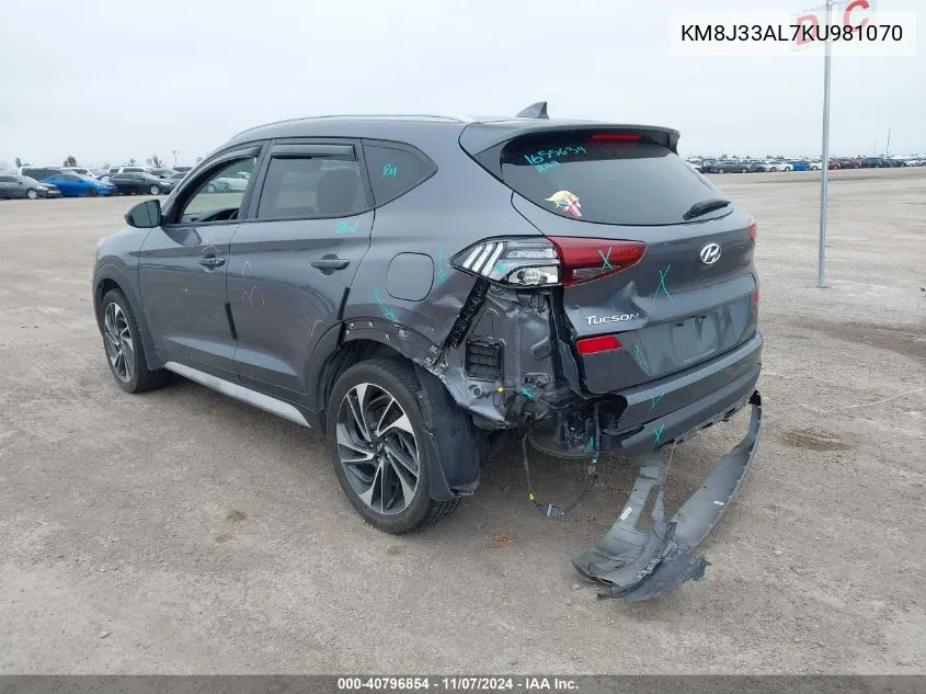 2019 Hyundai Tucson Sport VIN: KM8J33AL7KU981070 Lot: 40796854