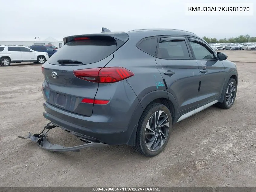 2019 Hyundai Tucson Sport VIN: KM8J33AL7KU981070 Lot: 40796854