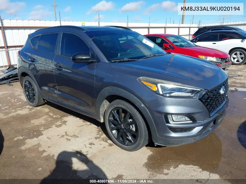 2019 Hyundai Tucson Night VIN: KM8J33AL9KU020194 Lot: 40807696