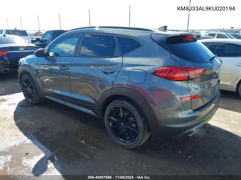 2019 Hyundai Tucson Night VIN: KM8J33AL9KU020194 Lot: 40807696