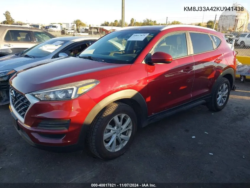 2019 Hyundai Tucson Value VIN: KM8J33A42KU941438 Lot: 40817821