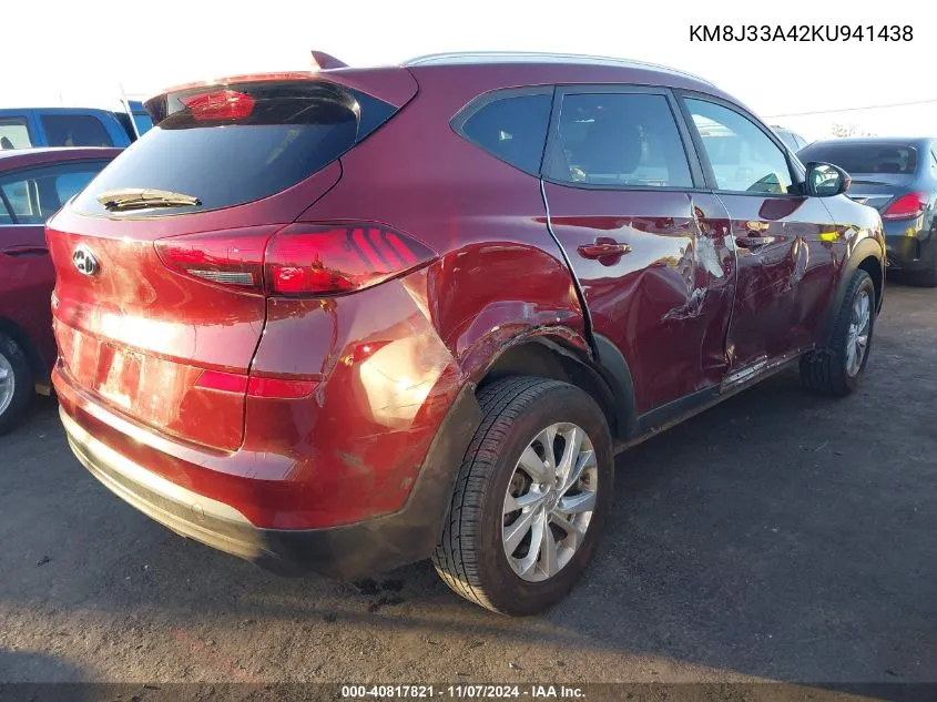 2019 Hyundai Tucson Value VIN: KM8J33A42KU941438 Lot: 40817821