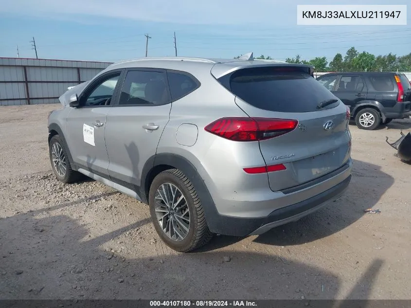 2020 Hyundai Tucson Sel VIN: KM8J33ALXLU211947 Lot: 40107180