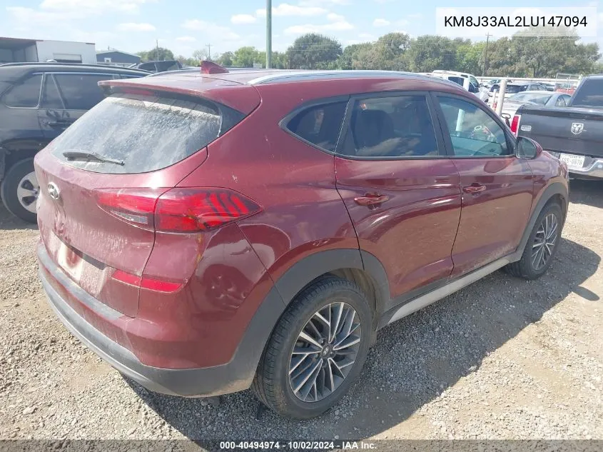 2020 Hyundai Tucson Sel VIN: KM8J33AL2LU147094 Lot: 40494974