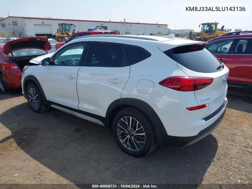 2020 Hyundai Tucson Sel VIN: KM8J33AL5LU143136 Lot: 40506731