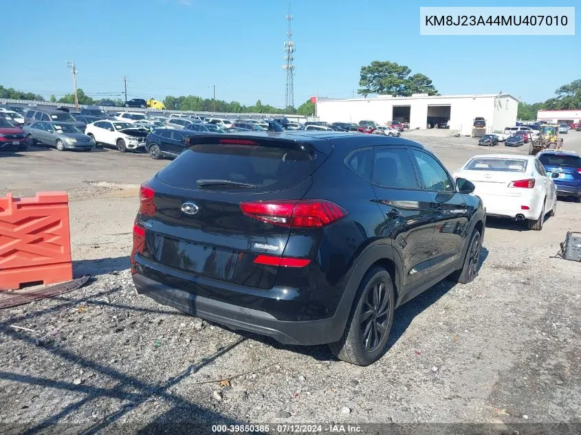 2021 Hyundai Tucson Se VIN: KM8J23A44MU407010 Lot: 39850385