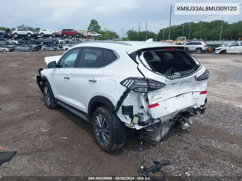 2021 Hyundai Tucson Limited VIN: KM8J33AL8MU309120 Lot: 40039988