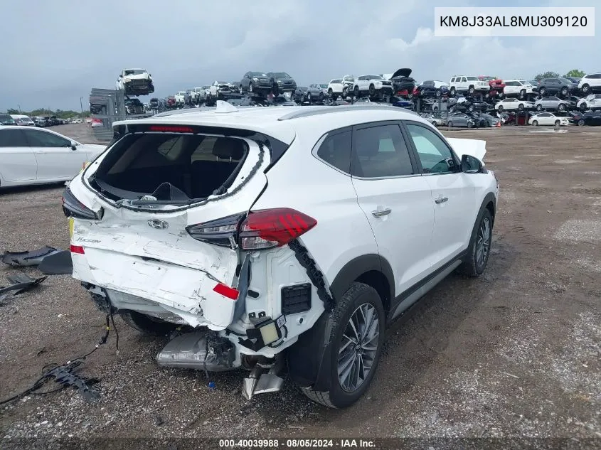 2021 Hyundai Tucson Limited VIN: KM8J33AL8MU309120 Lot: 40039988