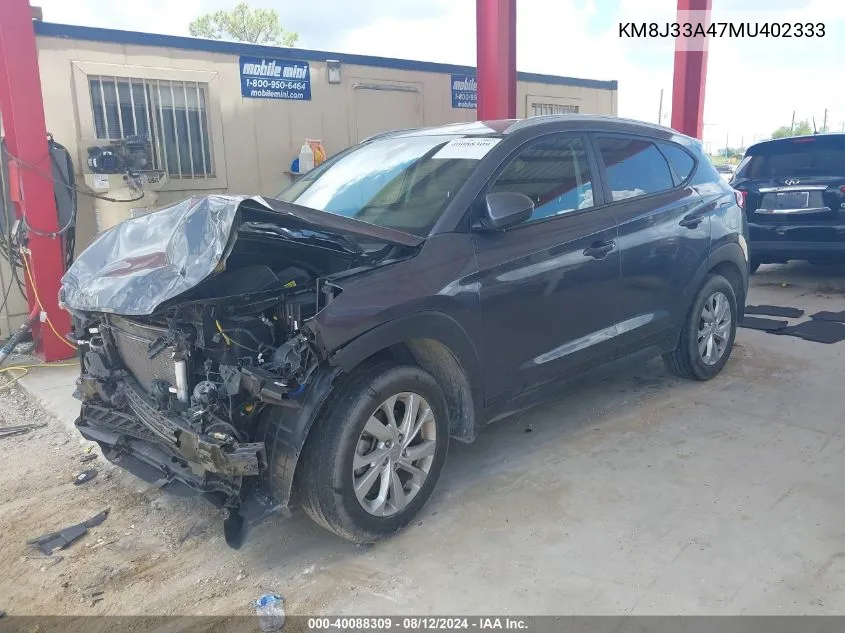 2021 Hyundai Tucson Value VIN: KM8J33A47MU402333 Lot: 40088309