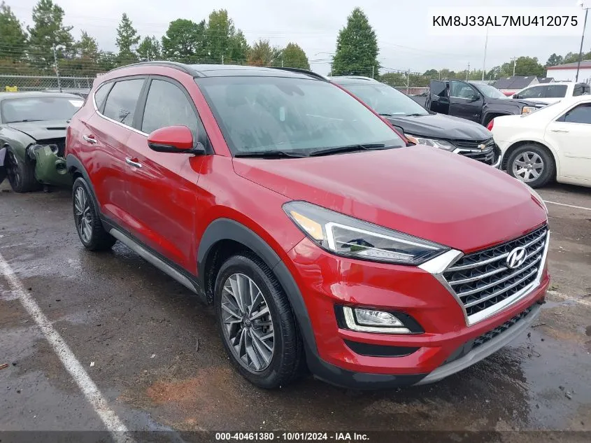 2021 Hyundai Tucson Ultimate VIN: KM8J33AL7MU412075 Lot: 40461380