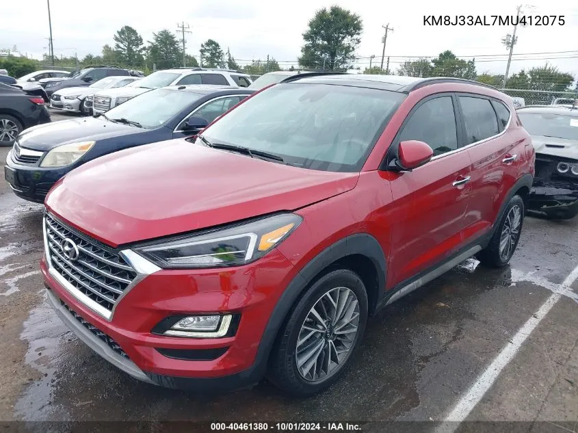 2021 Hyundai Tucson Ultimate VIN: KM8J33AL7MU412075 Lot: 40461380