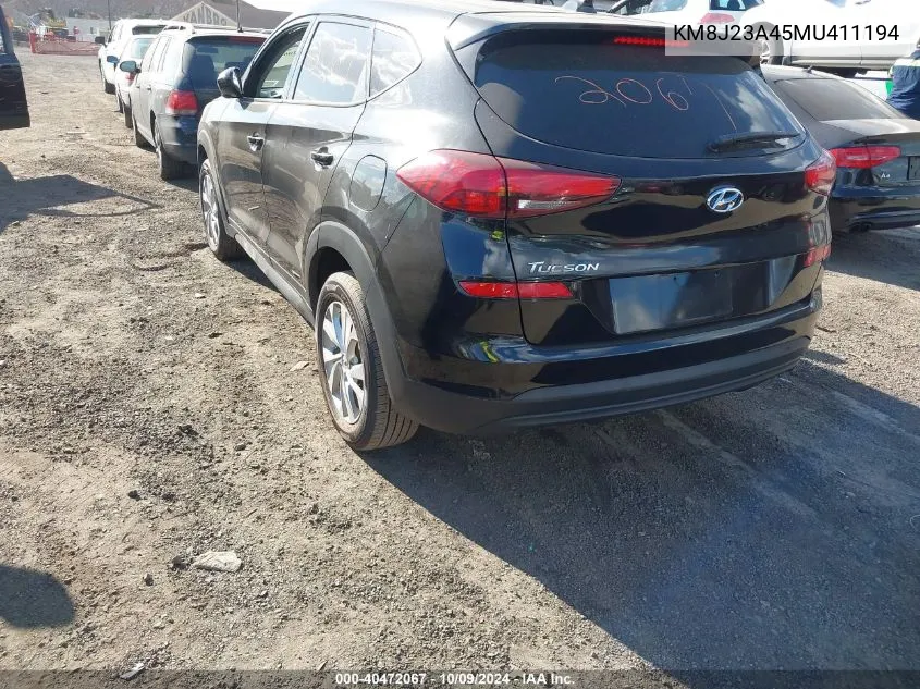 2021 Hyundai Tucson Se VIN: KM8J23A45MU411194 Lot: 40472067