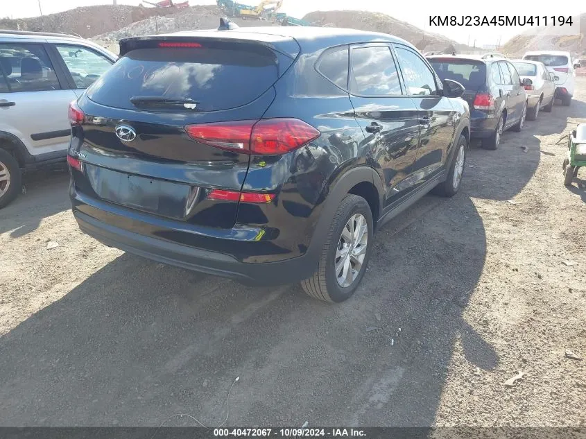 2021 Hyundai Tucson Se VIN: KM8J23A45MU411194 Lot: 40472067