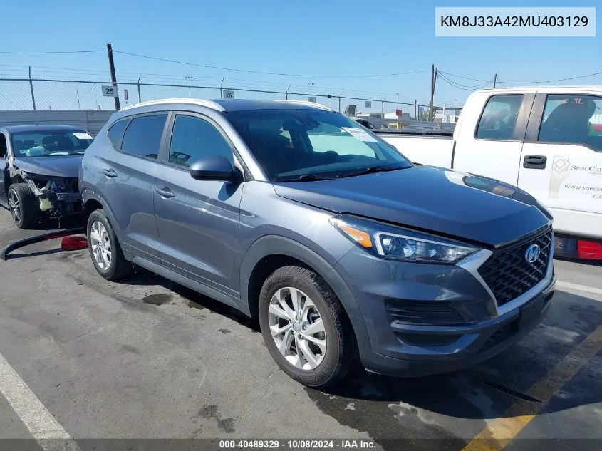 2021 Hyundai Tucson Value VIN: KM8J33A42MU403129 Lot: 40489329