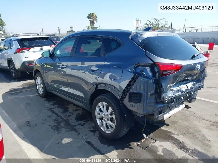 2021 Hyundai Tucson Value VIN: KM8J33A42MU403129 Lot: 40489329