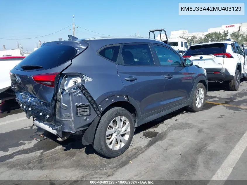 2021 Hyundai Tucson Value VIN: KM8J33A42MU403129 Lot: 40489329