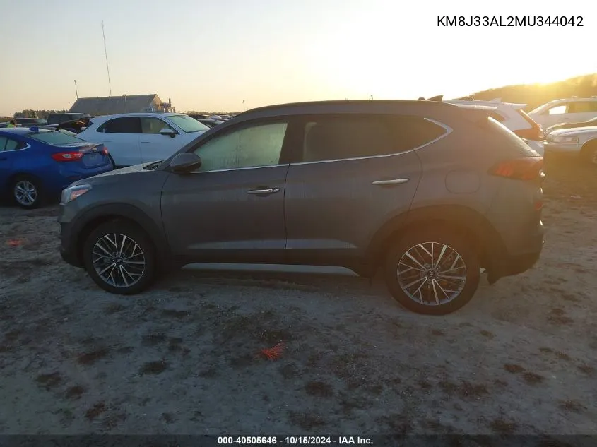 2021 Hyundai Tucson Ultimate VIN: KM8J33AL2MU344042 Lot: 40505646