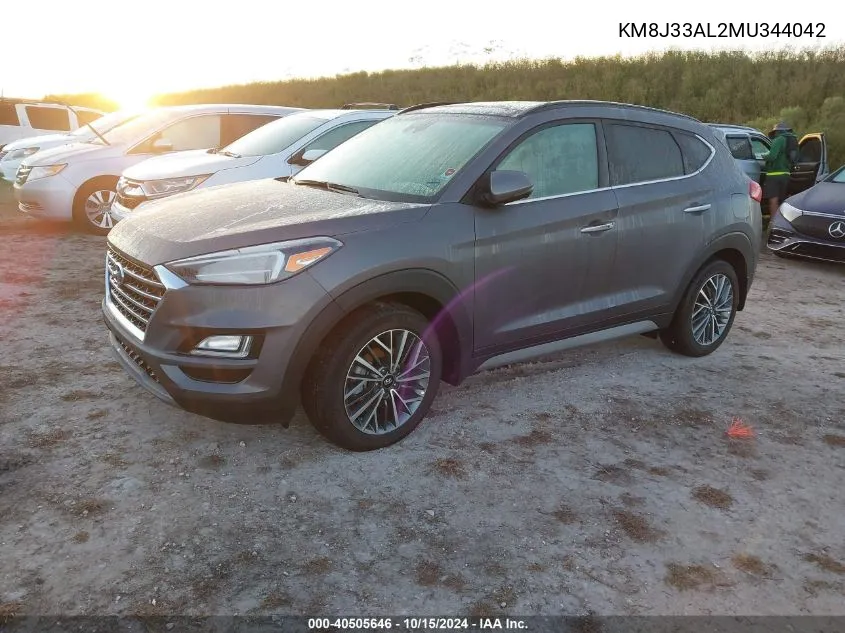 2021 Hyundai Tucson Ultimate VIN: KM8J33AL2MU344042 Lot: 40505646