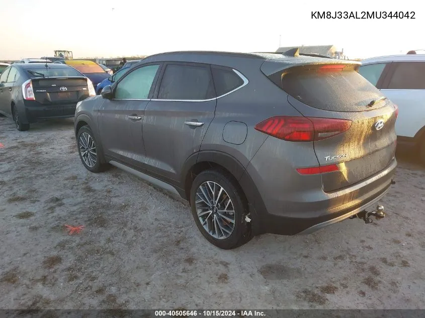 2021 Hyundai Tucson Ultimate VIN: KM8J33AL2MU344042 Lot: 40505646