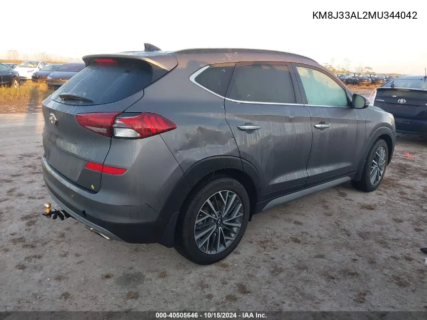 2021 Hyundai Tucson Ultimate VIN: KM8J33AL2MU344042 Lot: 40505646