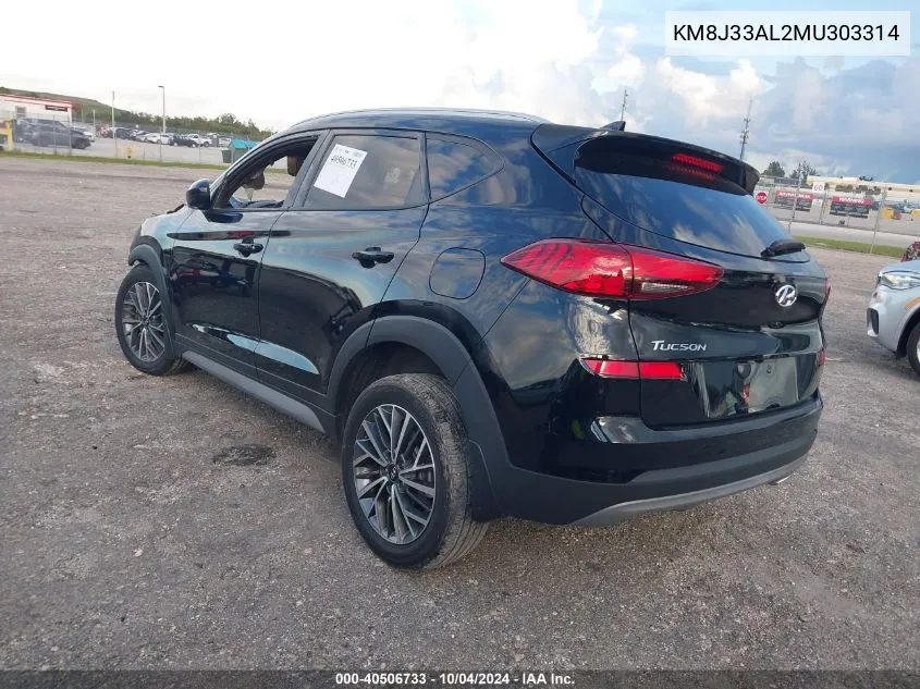 2021 Hyundai Tucson Sel VIN: KM8J33AL2MU303314 Lot: 40506733