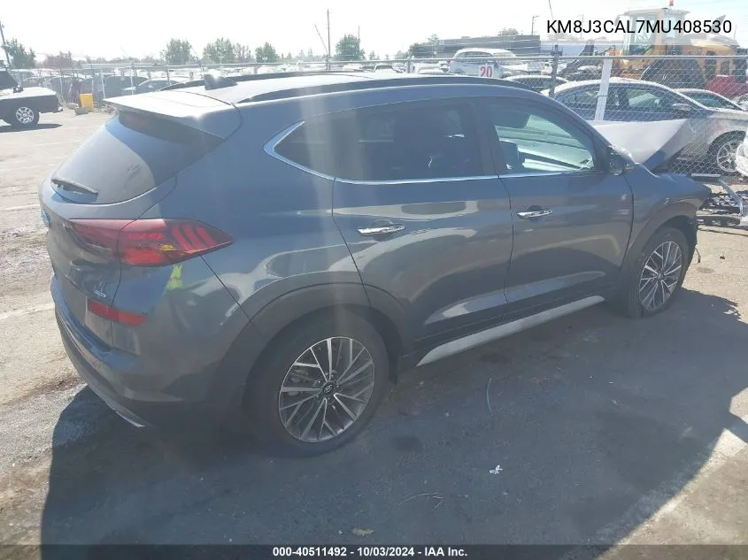 2021 Hyundai Tucson Ultimate VIN: KM8J3CAL7MU408530 Lot: 40511492