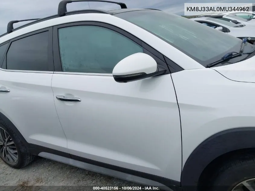 2021 Hyundai Tucson Ultimate VIN: KM8J33AL0MU344962 Lot: 40523156