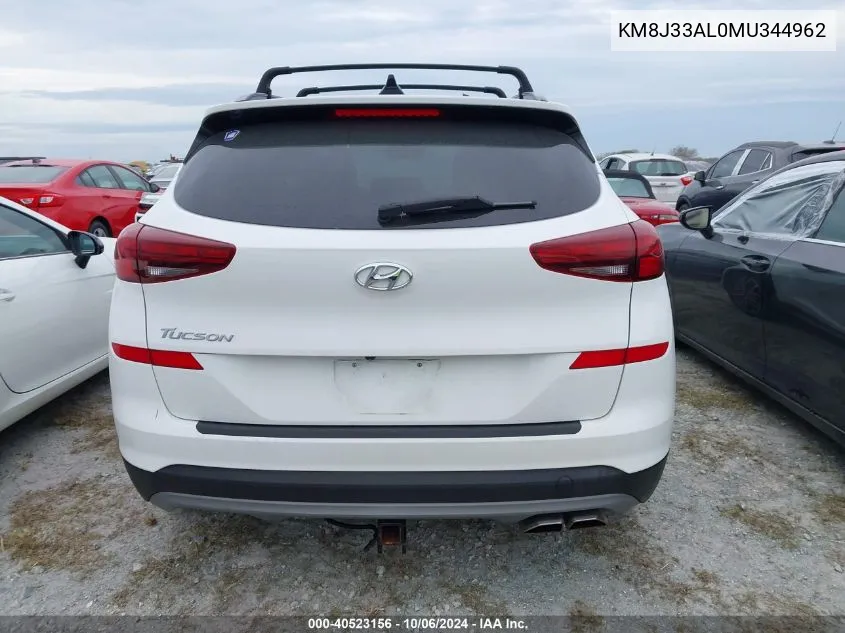 2021 Hyundai Tucson Ultimate VIN: KM8J33AL0MU344962 Lot: 40523156