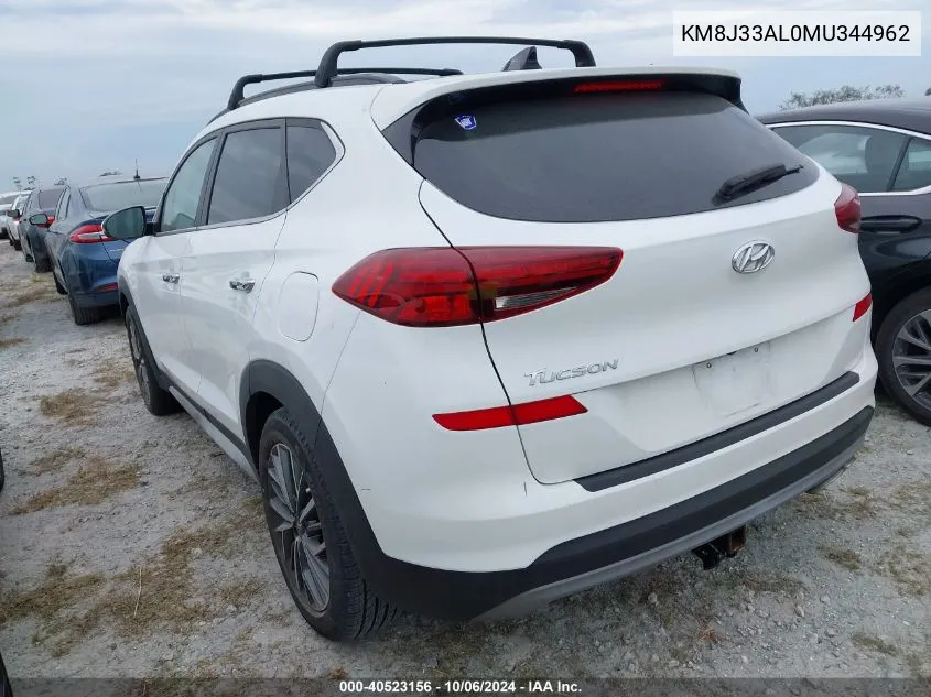 2021 Hyundai Tucson Ultimate VIN: KM8J33AL0MU344962 Lot: 40523156