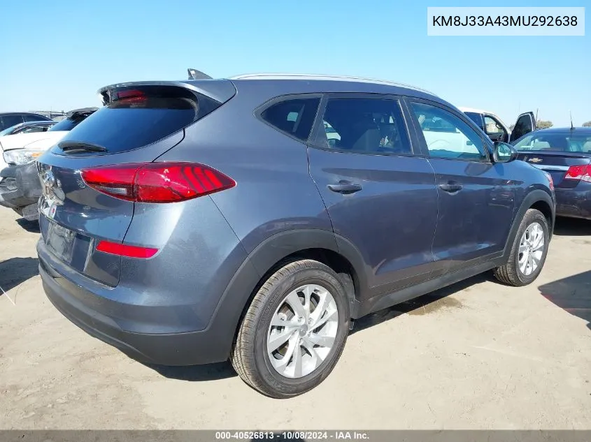 2021 Hyundai Tucson Value VIN: KM8J33A43MU292638 Lot: 40526813