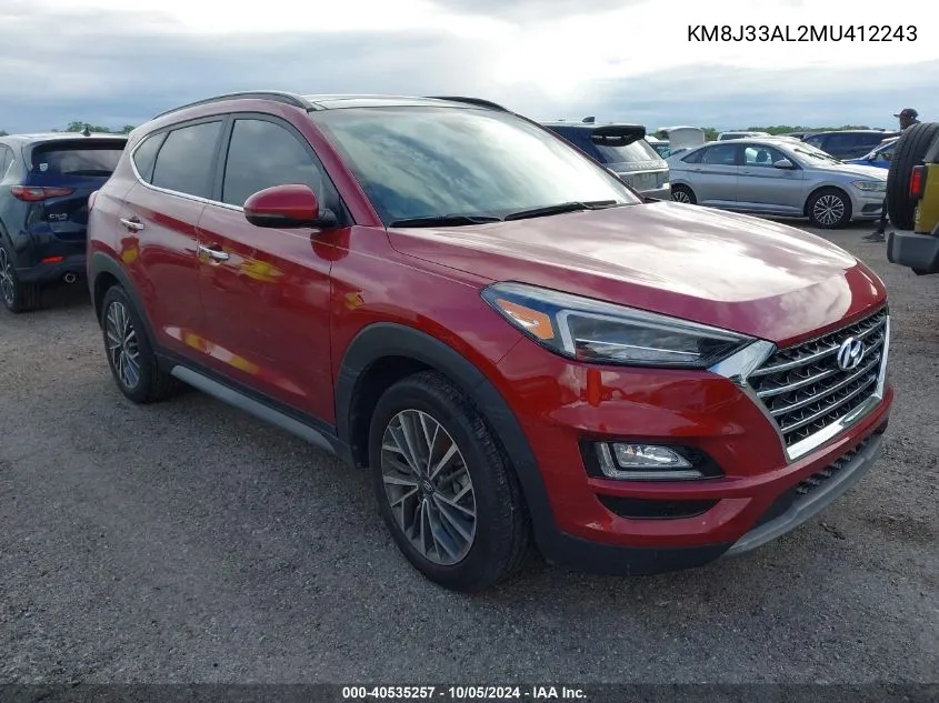 2021 Hyundai Tucson Ultimate VIN: KM8J33AL2MU412243 Lot: 40535257